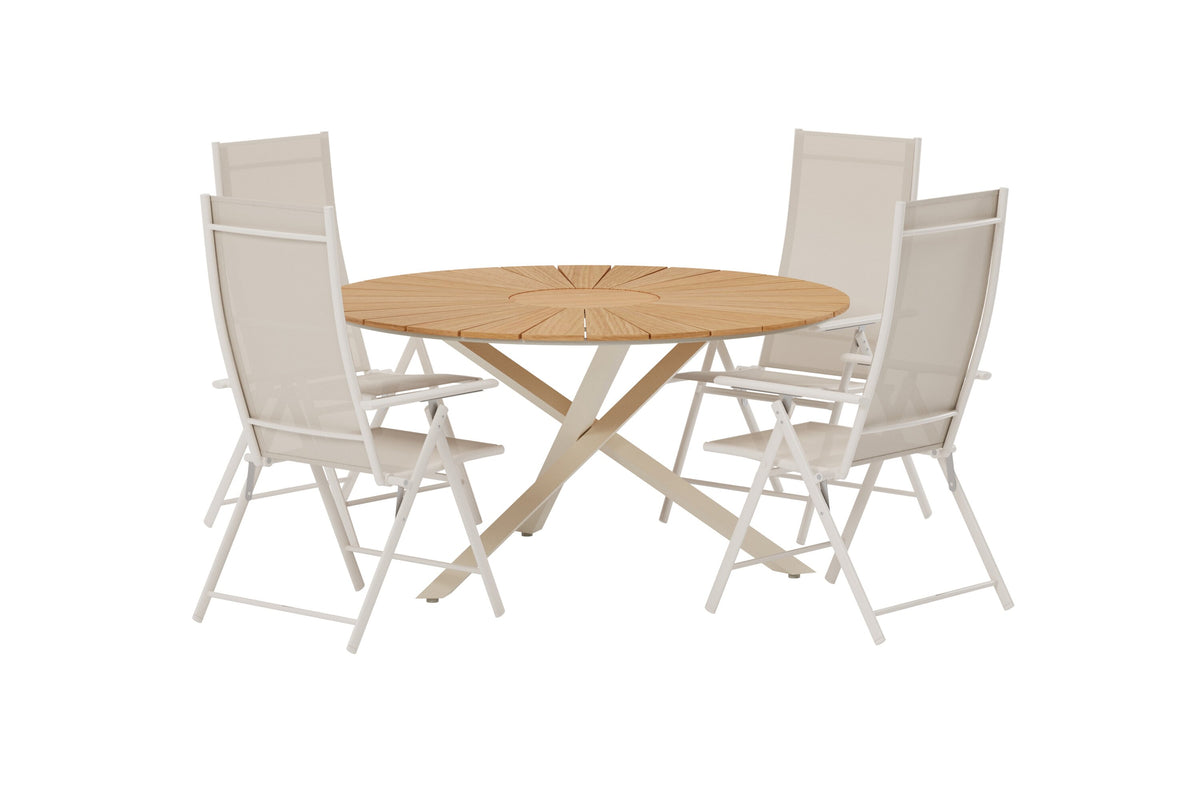 Mexico matgrupp med naturfärgat bord och 4 beige Levanzo-stolar