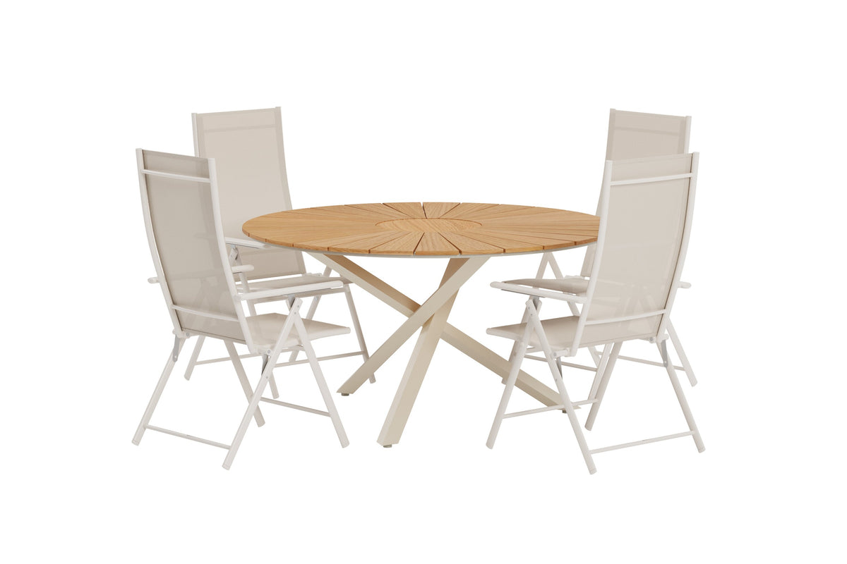 Mexico matgrupp med naturfärgat bord och 4 beige Levanzo-stolar