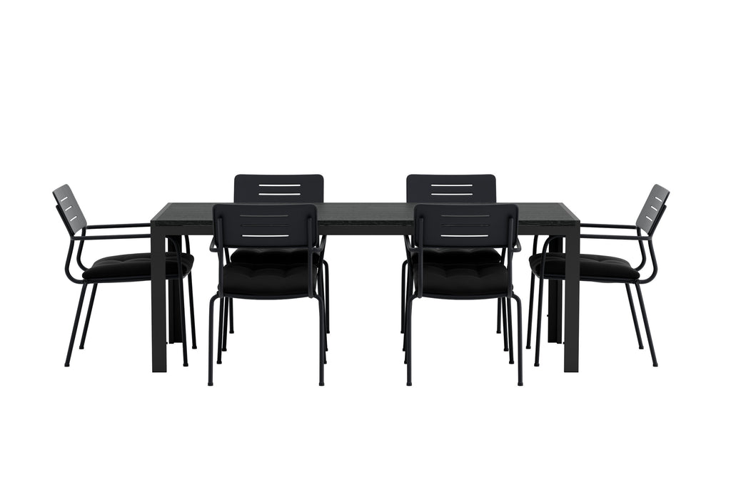 Mirko matgrupp med svart bord och 6 svarta Nicke-stolar