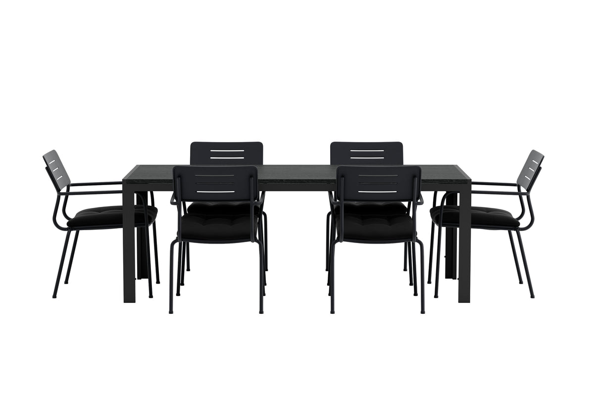 Mirko matgrupp med svart bord och 6 svarta Nicke-stolar