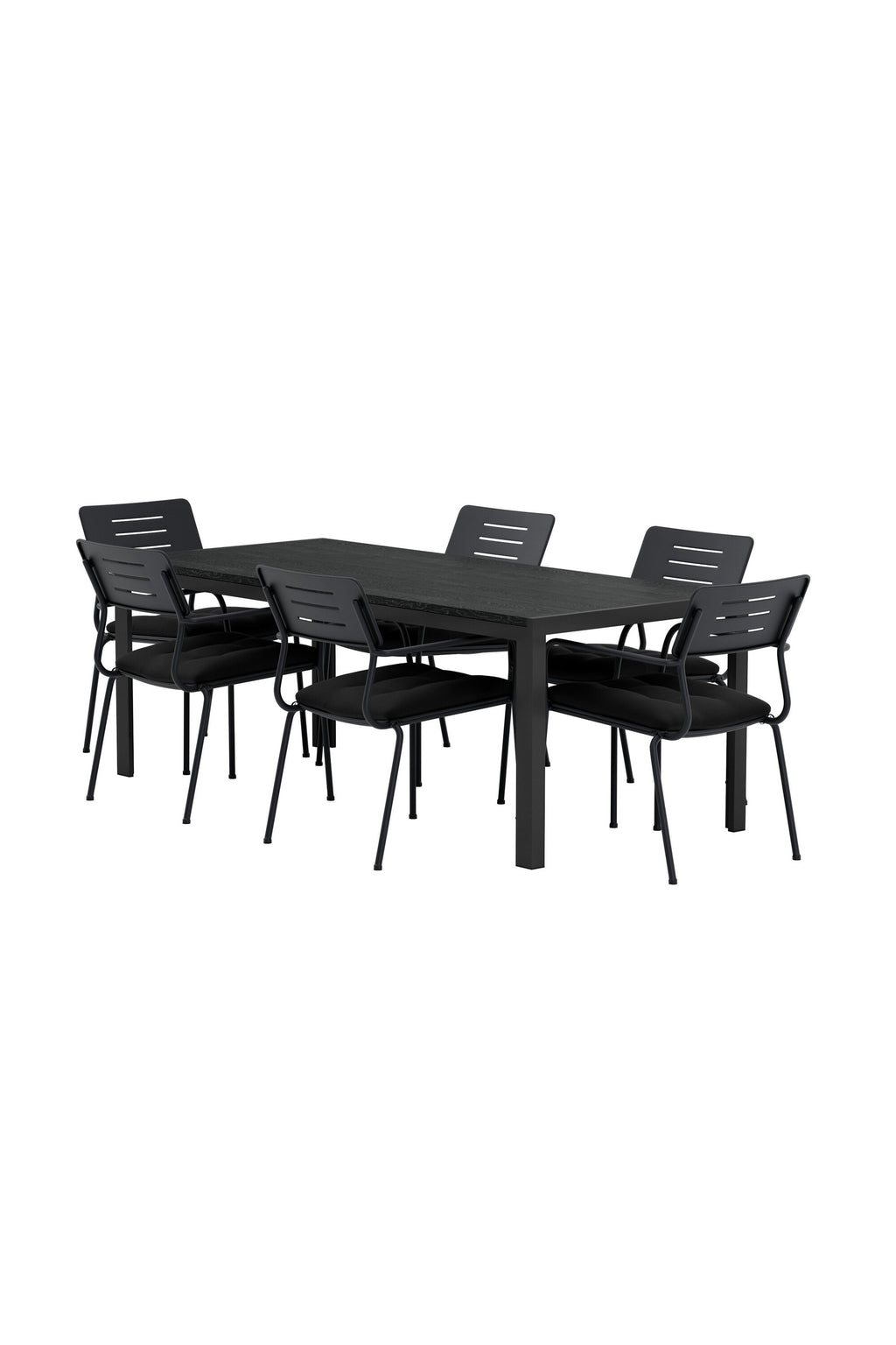 Mirko matgrupp med svart bord och 6 svarta Nicke-stolar