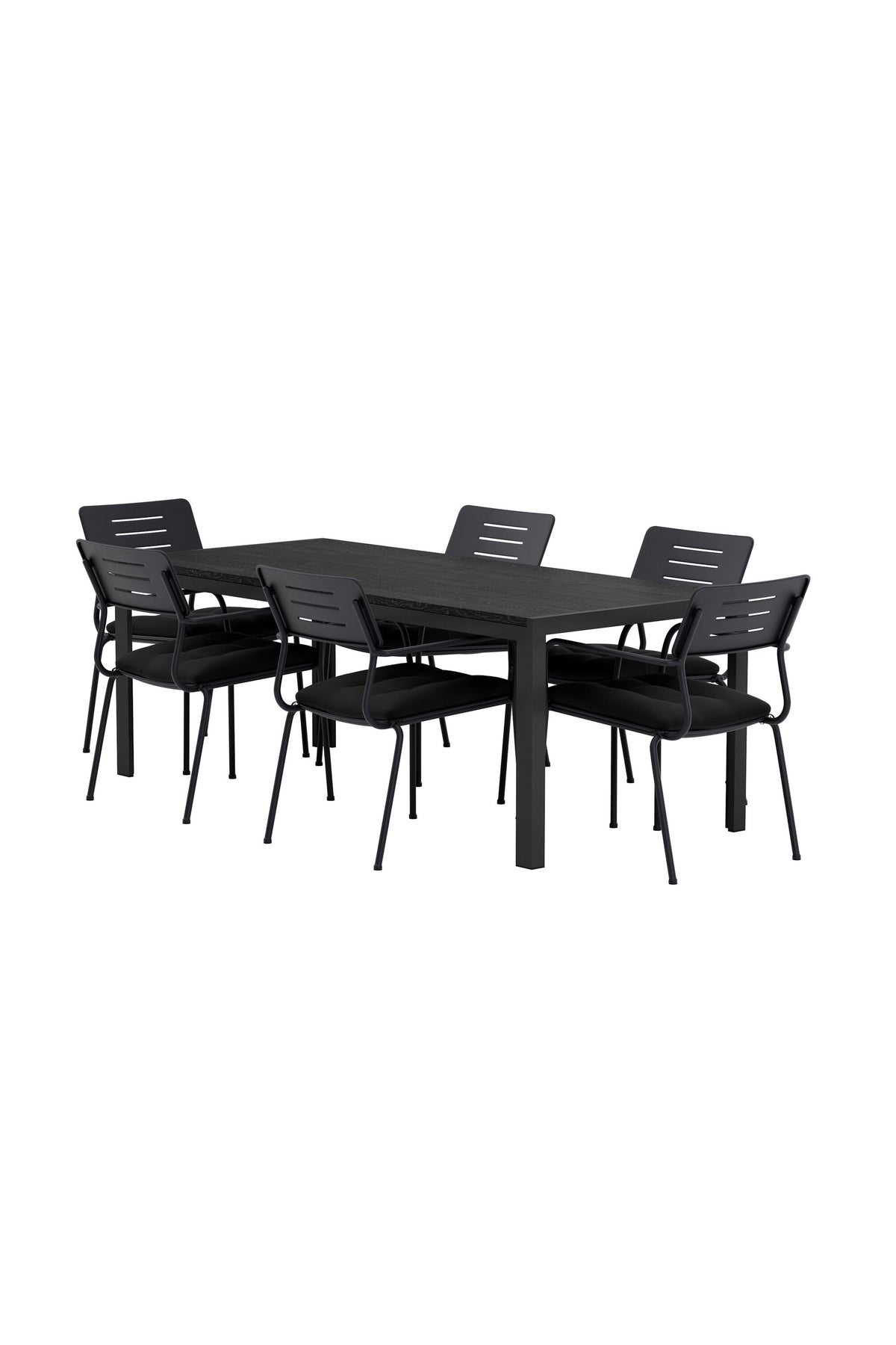 Mirko matgrupp med svart bord och 6 svarta Nicke-stolar