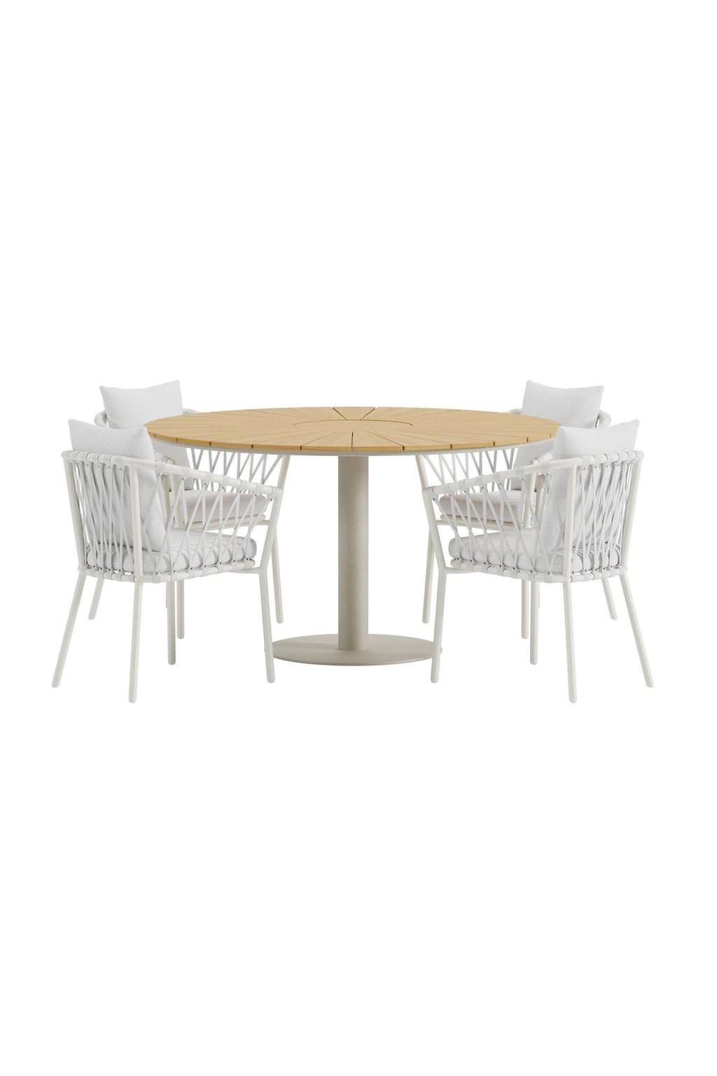 Croft matgrupp med beige bord och 4 vita Linos-stolar