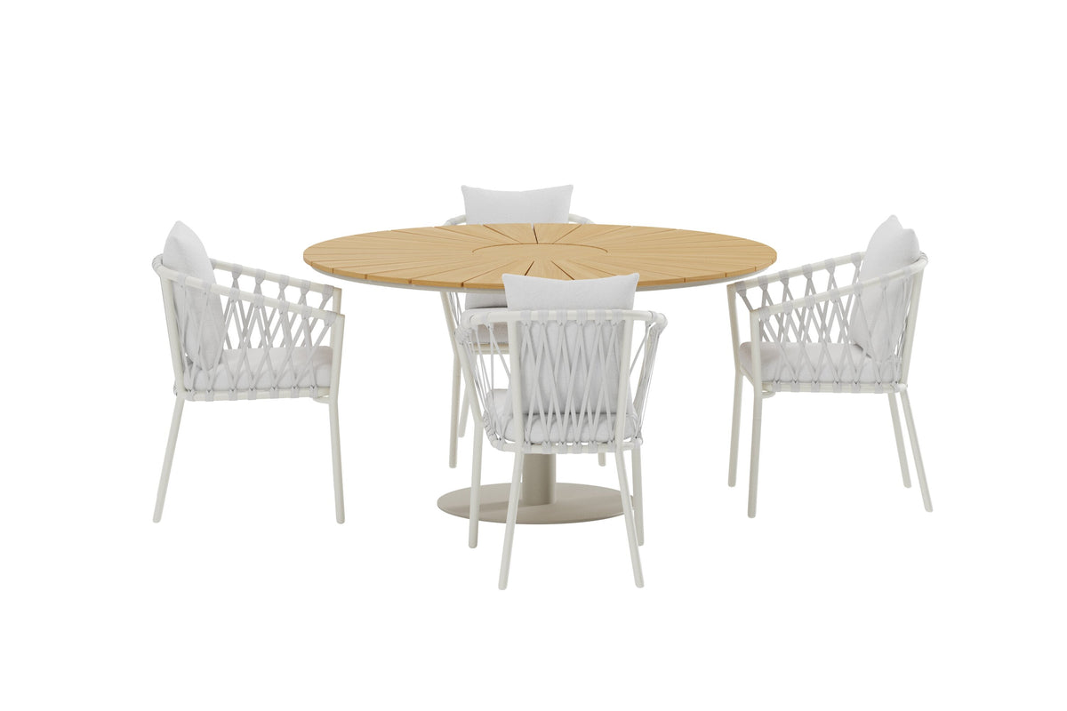 Croft matgrupp med beige bord och 4 vita Linos-stolar