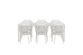 Giardini matgrupp med beige bord och 6 vita Linos-stolar
