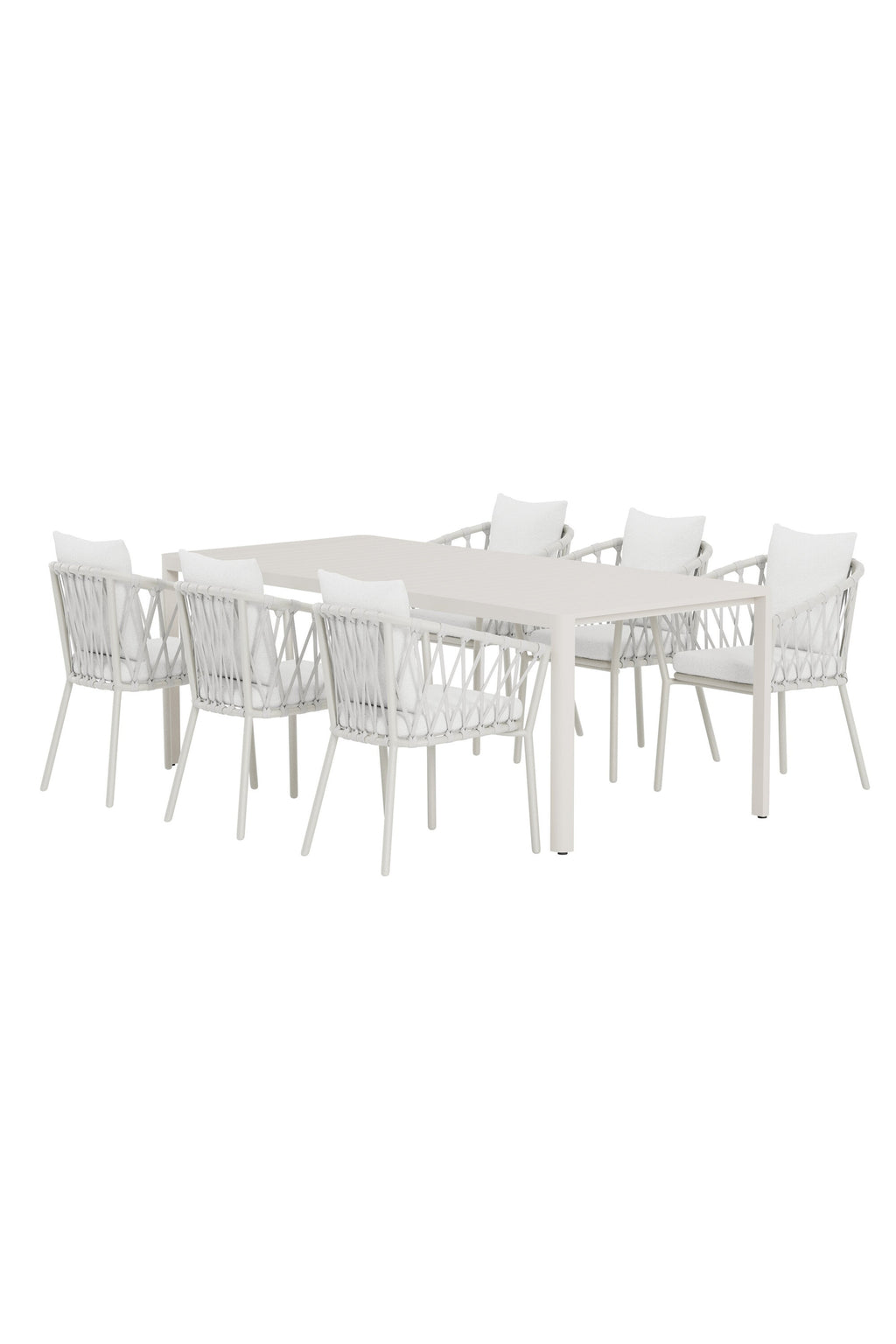 Giardini matgrupp med beige bord och 6 vita Linos-stolar
