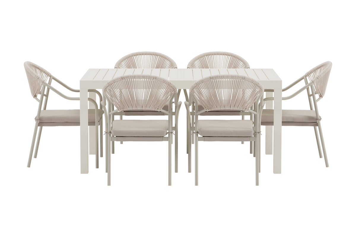 Capo matgrupp med 6 Paros-stolar beige