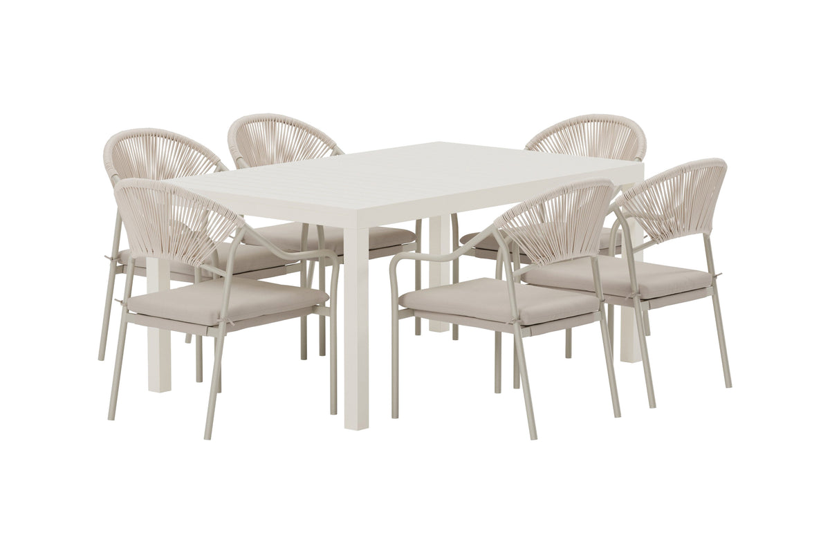 Capo matgrupp med 6 Paros-stolar beige