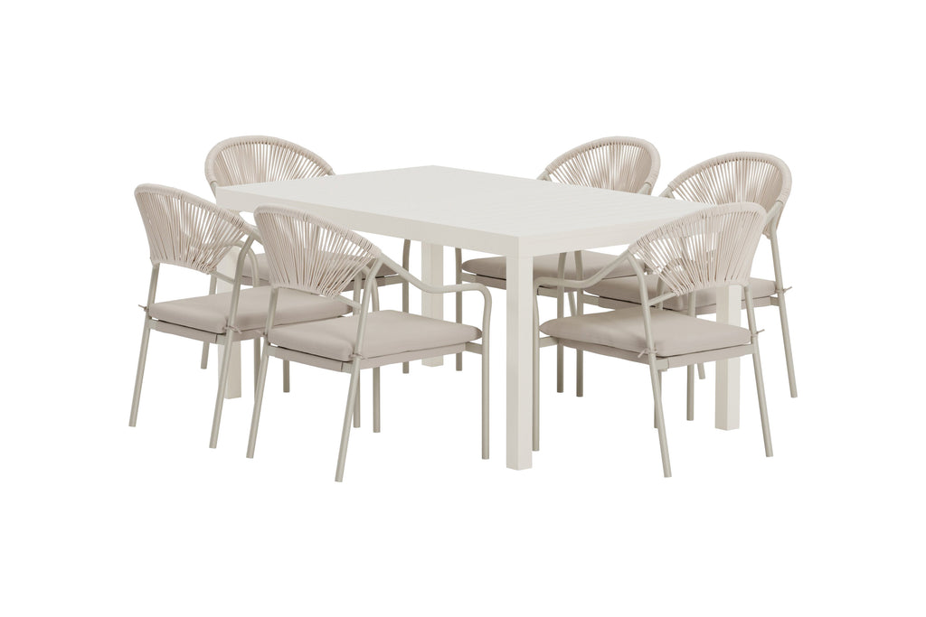 Capo matgrupp med 6 Paros-stolar beige