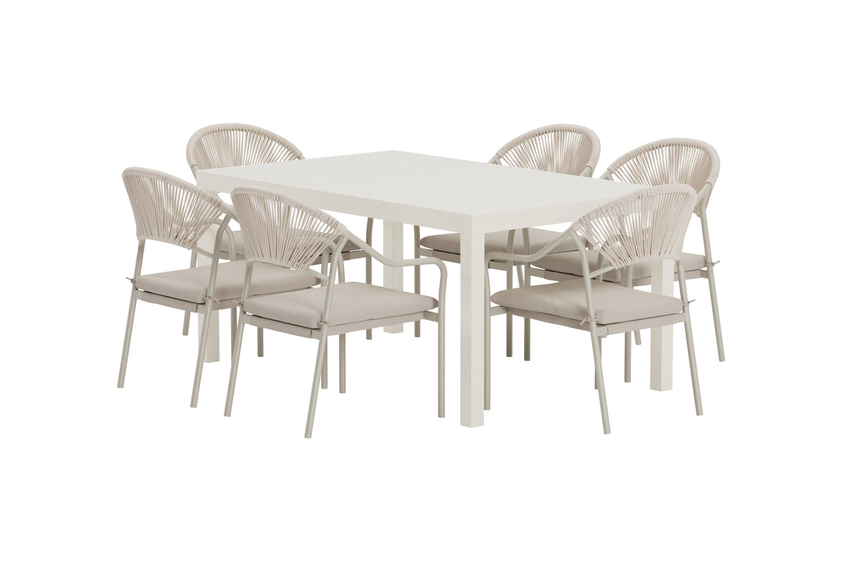 Capo matgrupp med 6 Paros-stolar beige