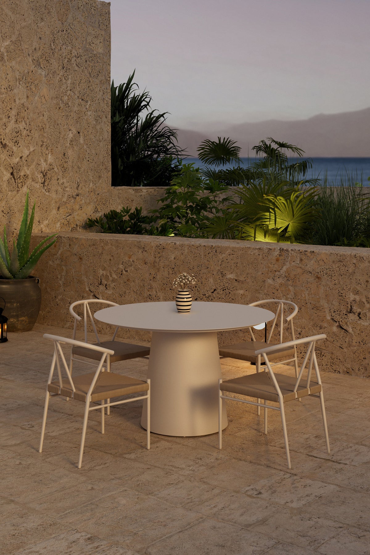 Lanzo matgrupp med 4 Alfons-stolar beige