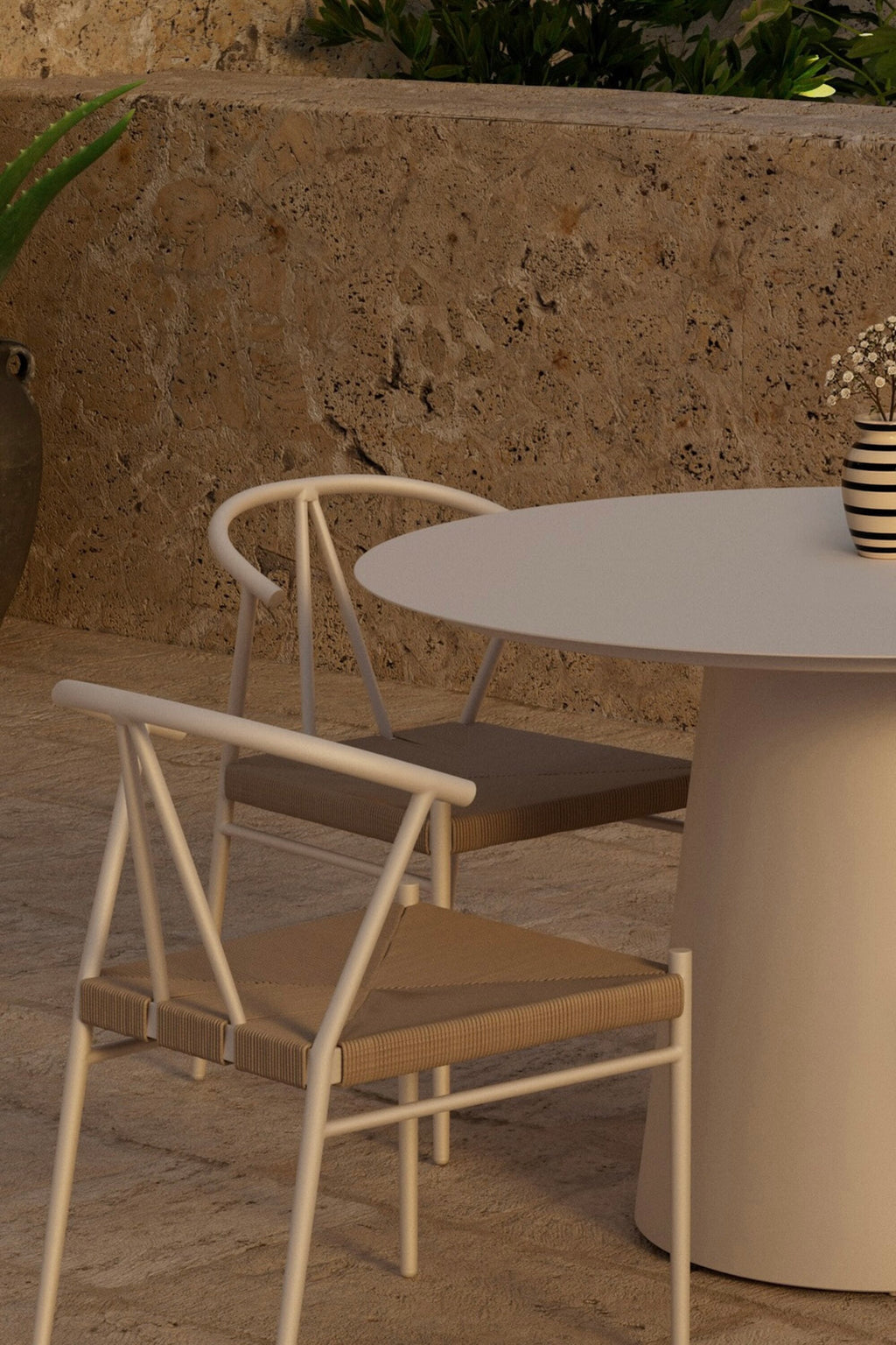 Lanzo matgrupp med 4 Alfons-stolar beige