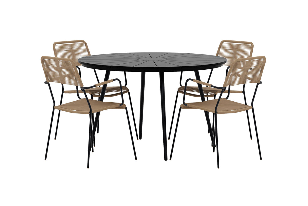 San Vito matgrupp med 4 Lindos-stolar svart/lattebeige