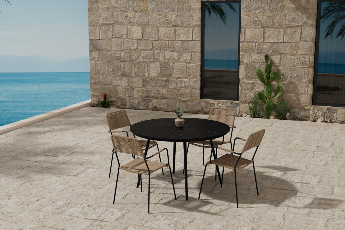 San Vito matgrupp med 4 Lindos-stolar svart/lattebeige