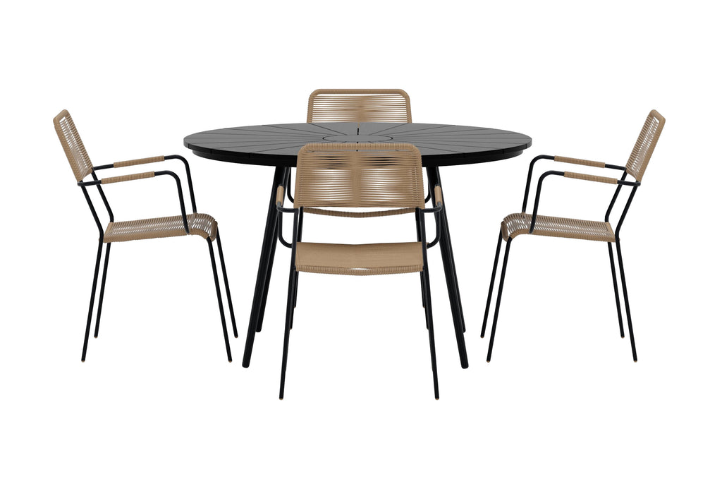 San Vito matgrupp med 4 Lindos-stolar svart/lattebeige