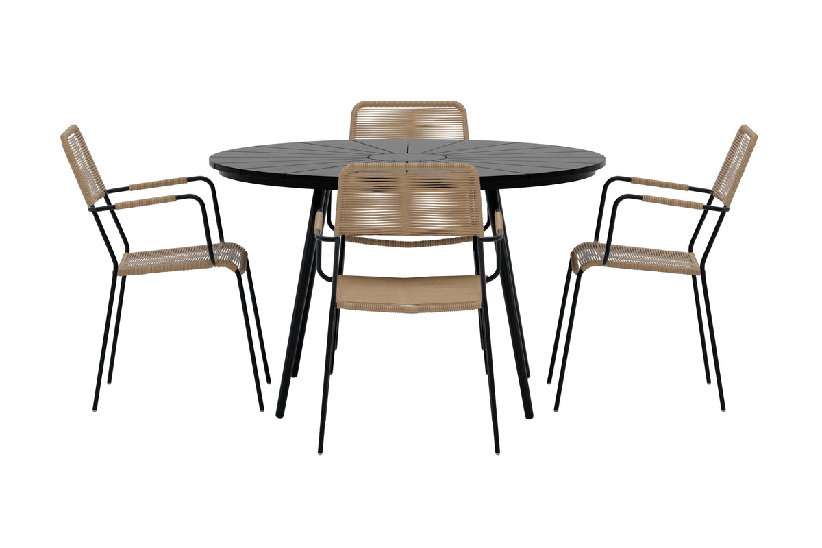 San Vito matgrupp med 4 Lindos-stolar svart/lattebeige