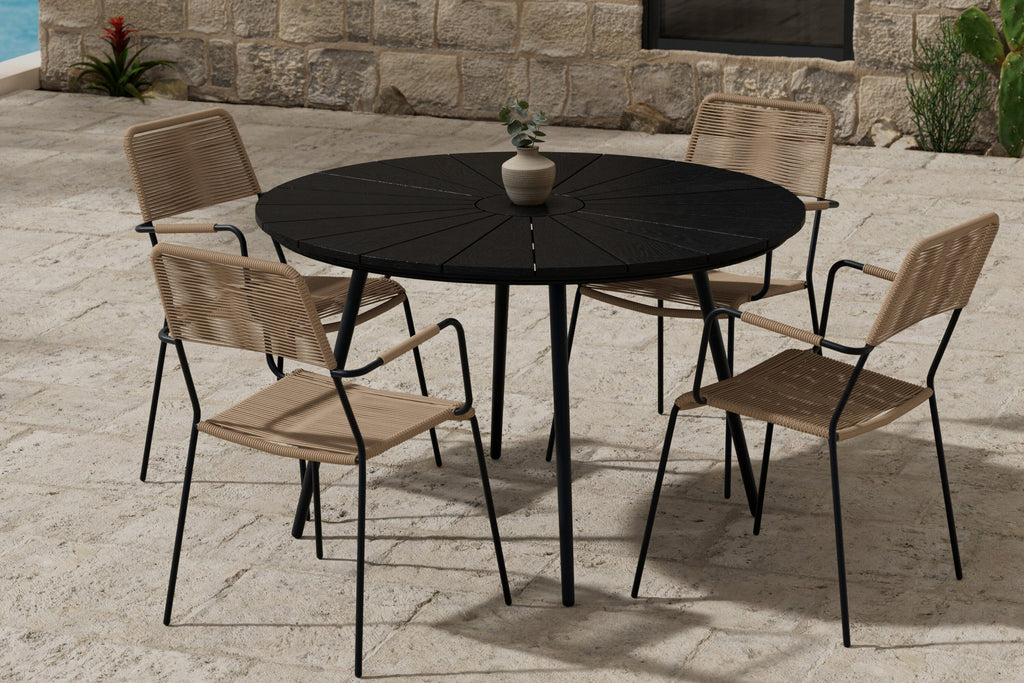 San Vito matgrupp med 4 Lindos-stolar svart/lattebeige