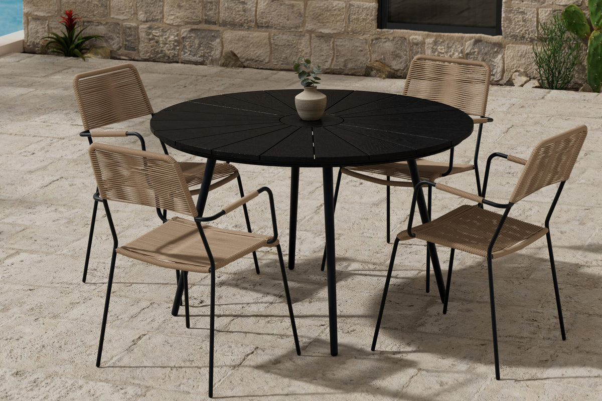 San Vito matgrupp med 4 Lindos-stolar svart/lattebeige