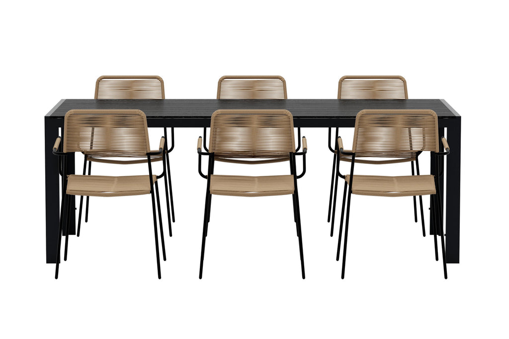 Break matgrupp med 6 Lindos-stolar svart/lattebeige