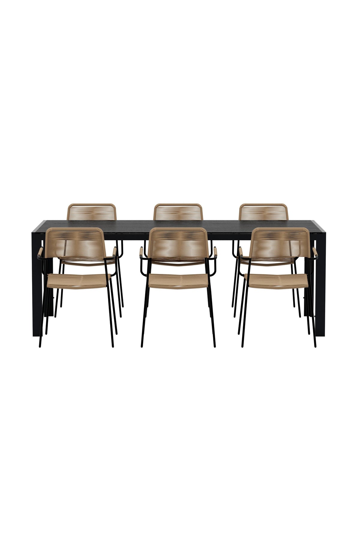 Break matgrupp med 6 Lindos-stolar svart/lattebeige