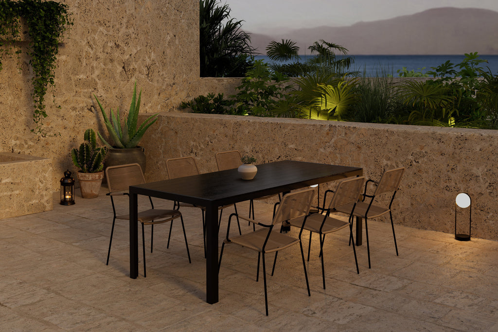 Break matgrupp med 6 Lindos-stolar svart/lattebeige