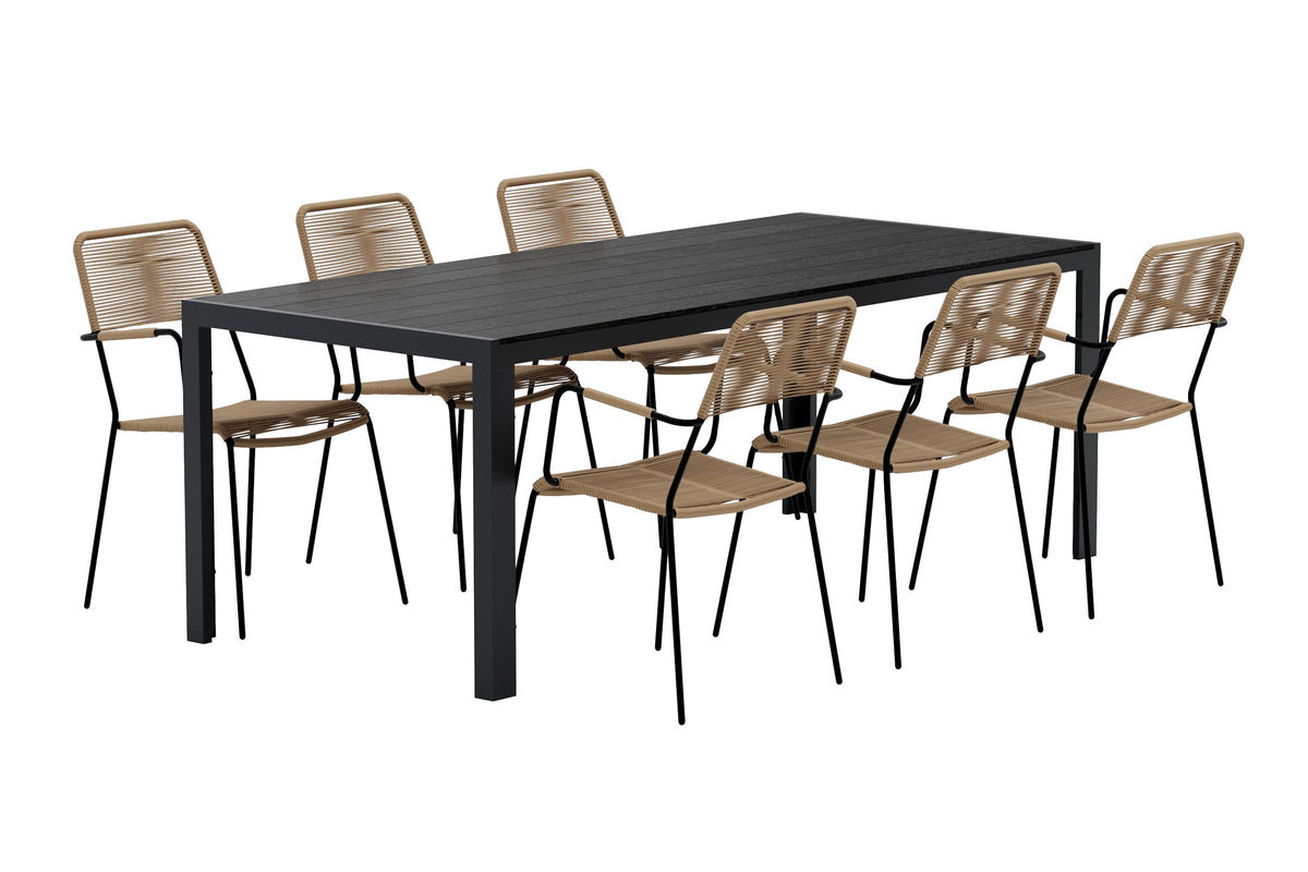 Break matgrupp med 6 Lindos-stolar svart/lattebeige