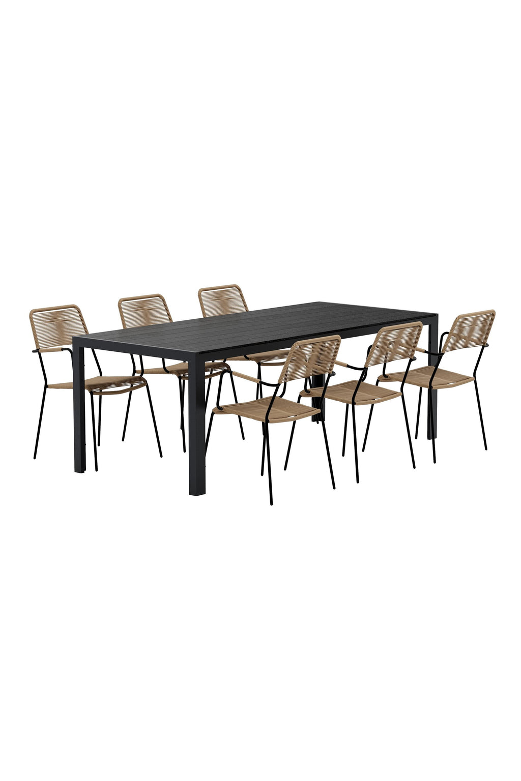 Break matgrupp med 6 Lindos-stolar svart/lattebeige