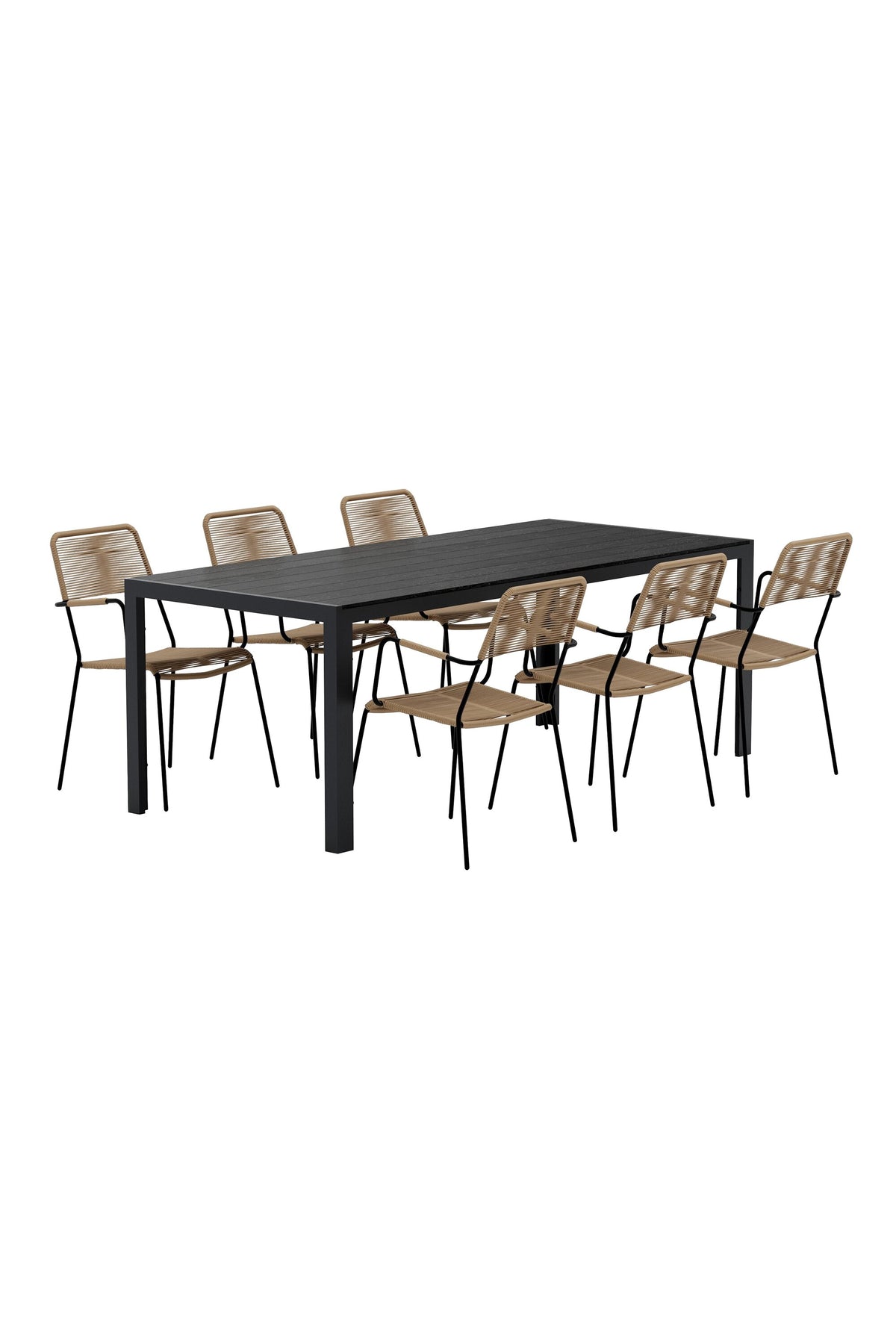 Break matgrupp med 6 Lindos-stolar svart/lattebeige