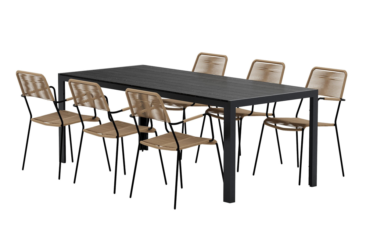 Break matgrupp med 6 Lindos-stolar svart/lattebeige