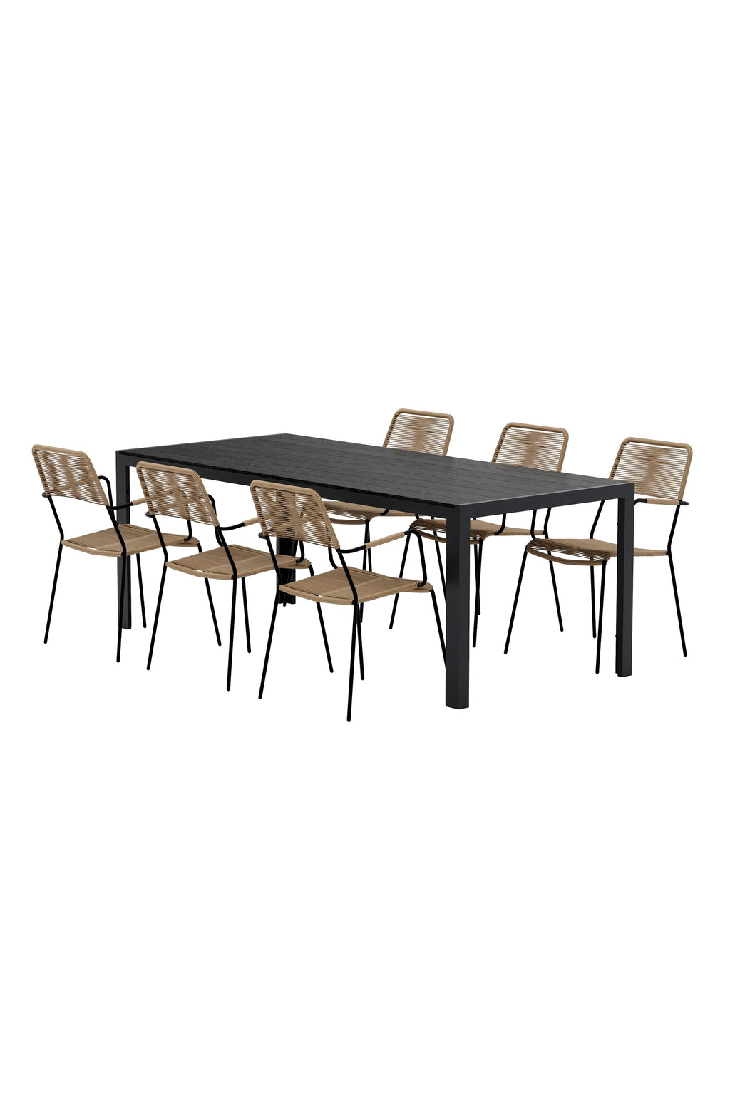 Break matgrupp med 6 Lindos-stolar svart/lattebeige