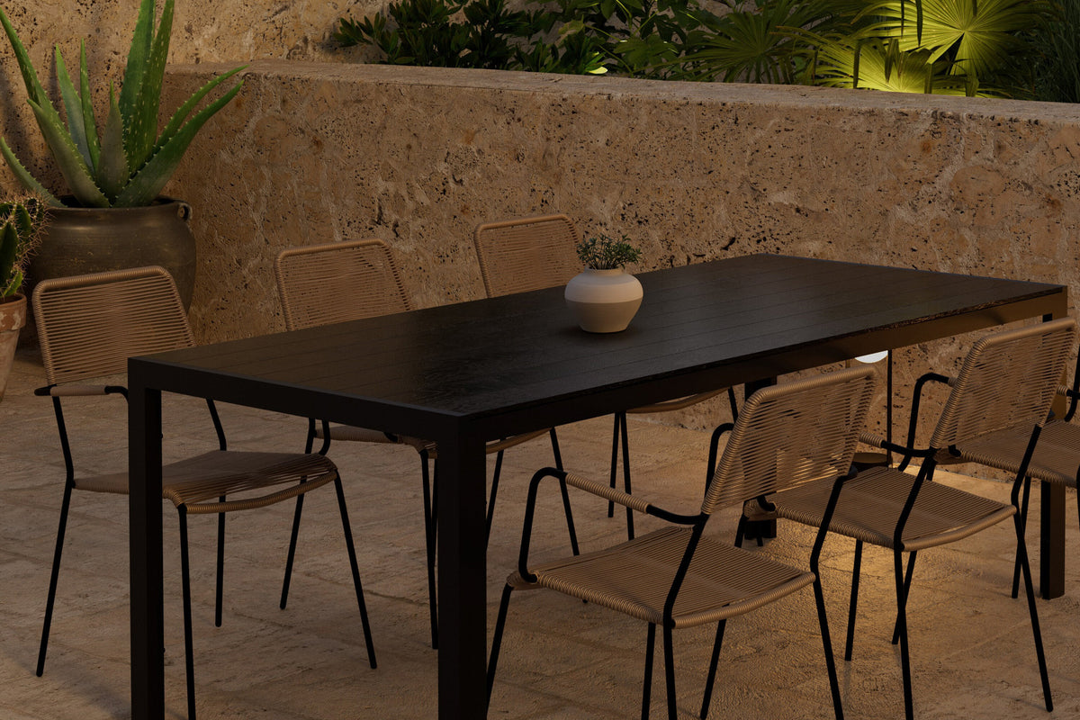 Break matgrupp med 6 Lindos-stolar svart/lattebeige