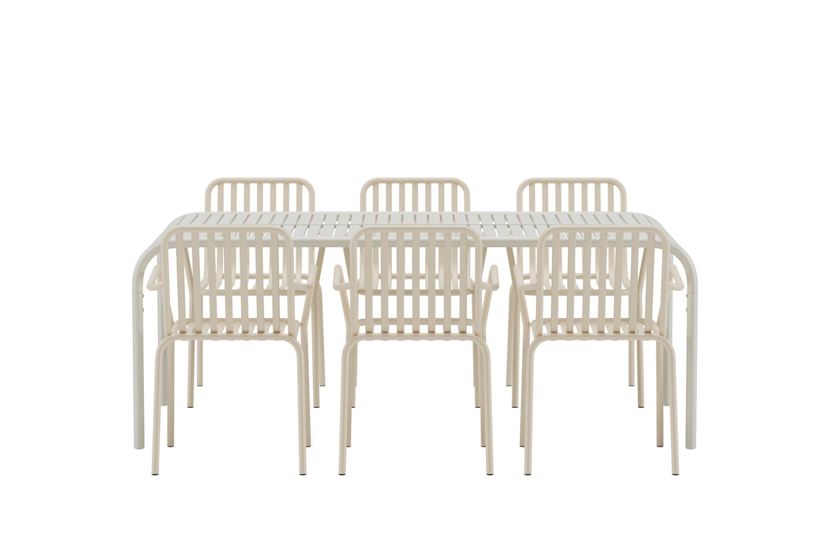 Borneo matgrupp med 6 Peking-stolar beige