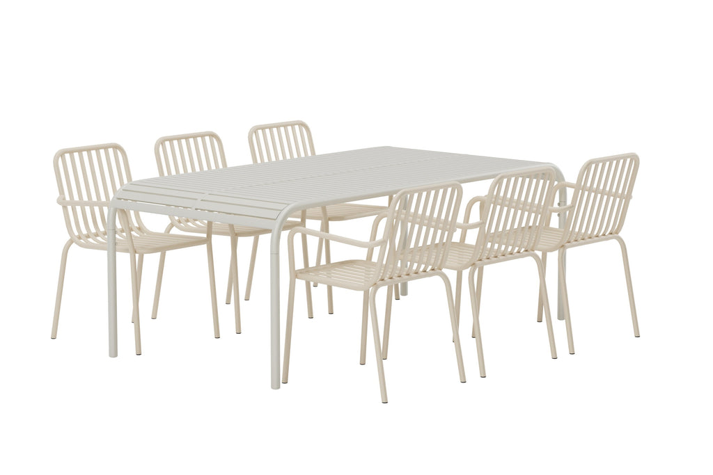 Borneo matgrupp med 6 Peking-stolar beige