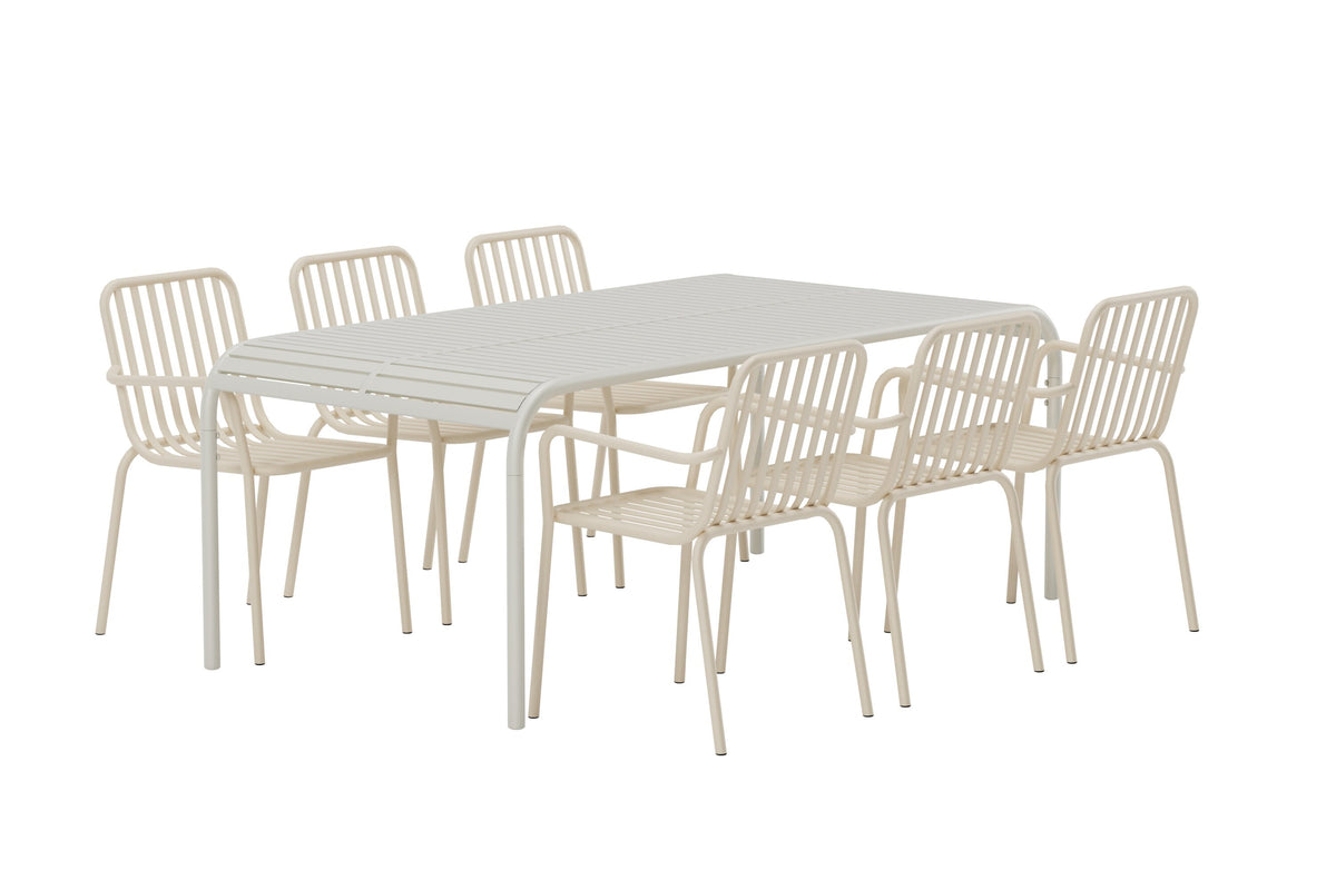 Borneo matgrupp med 6 Peking-stolar beige