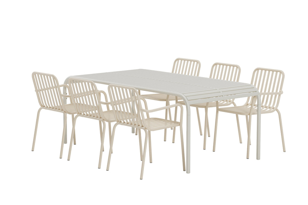Borneo matgrupp med 6 Peking-stolar beige