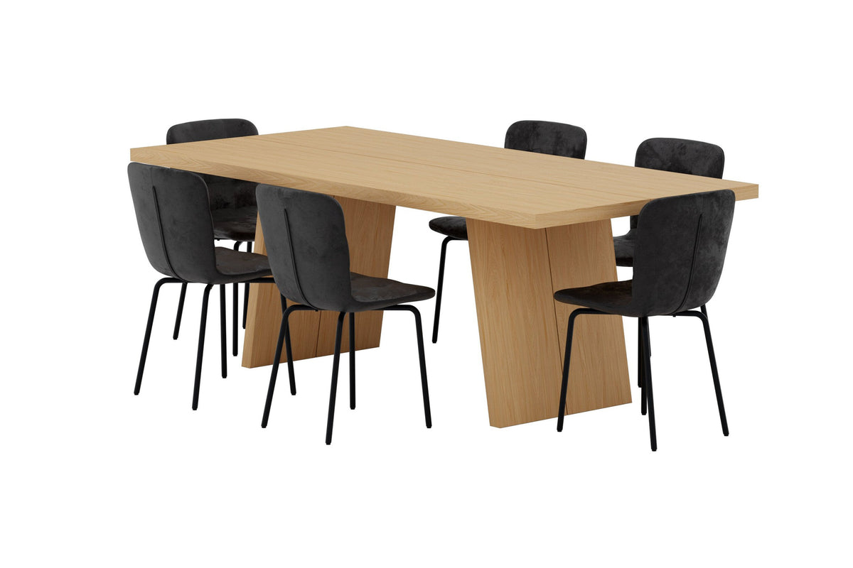 Logga matgrupp med 6 Punsch-stolar natur/svart