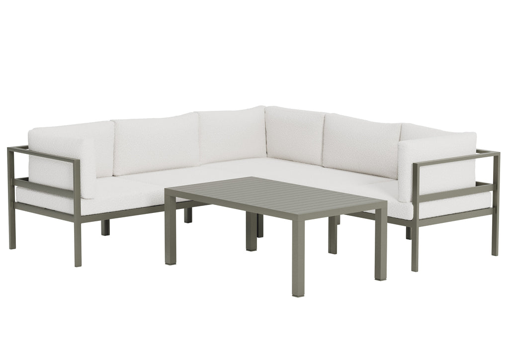 Copacabana hörnsoffgrupp 3+2 med bord brun/vit bouclé