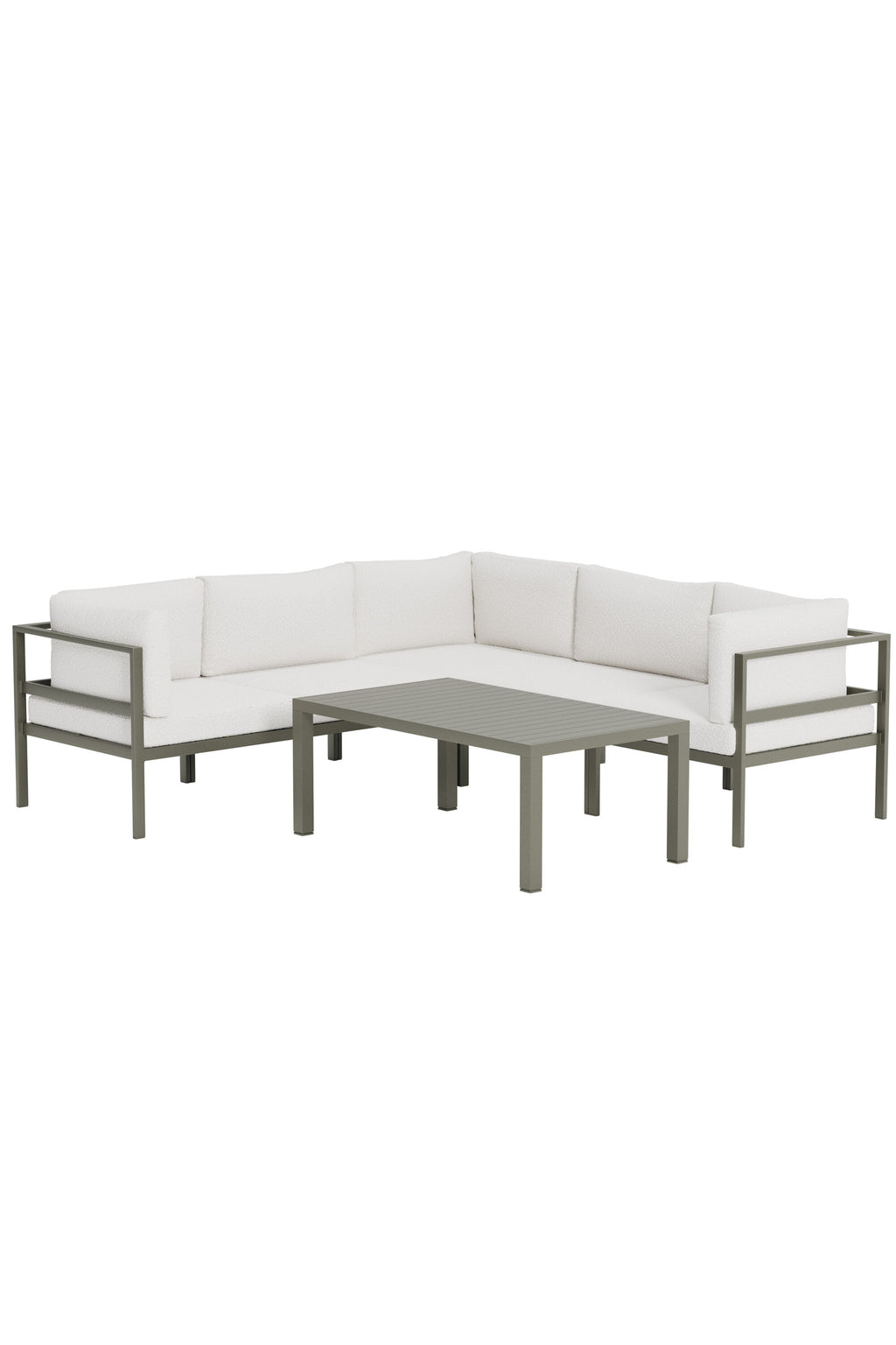 Copacabana hörnsoffgrupp 3+2 med bord brun/vit bouclé