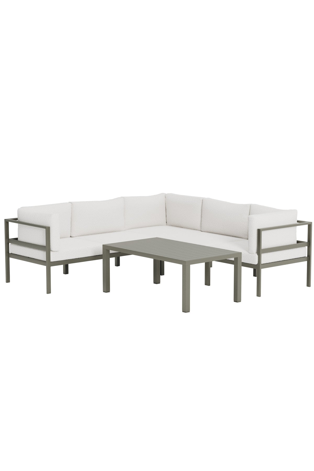 Copacabana hörnsoffgrupp 3+2 med bord brun/vit bouclé