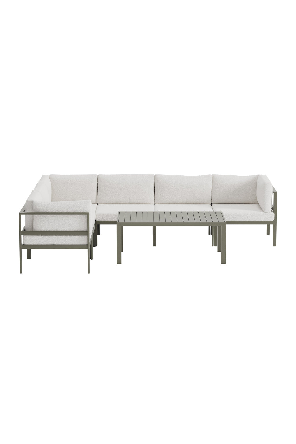 Copacabana hörnsoffgrupp 3+3 med bord brun/vit bouclé
