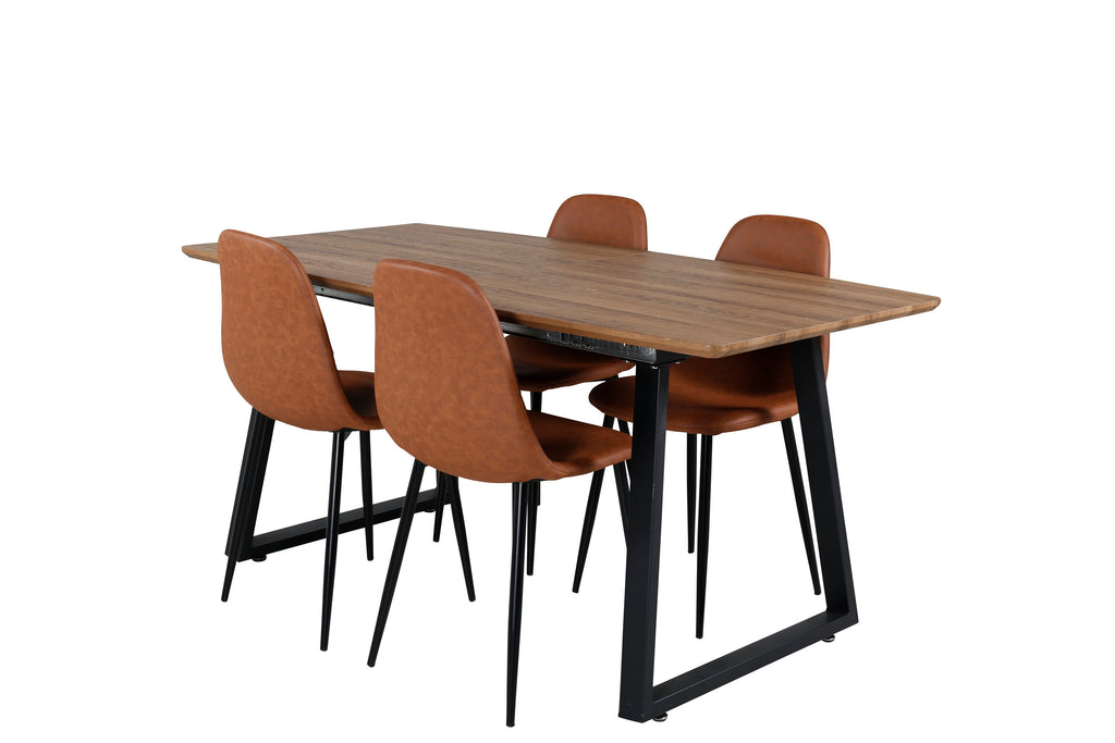 Inca matbord ek/svart 160/200x85xH75 cm med 4 Polar matstolar brun/svart
