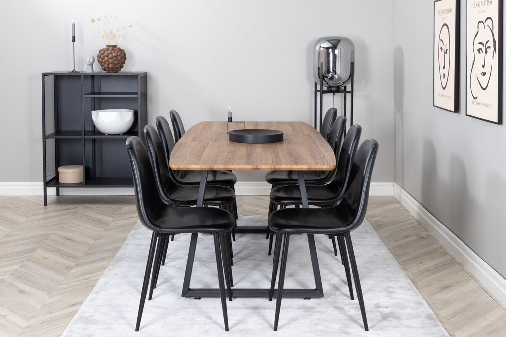 Inca/Polar rektangulär matgrupp 160/200x85x75 cm svart/oljad ek