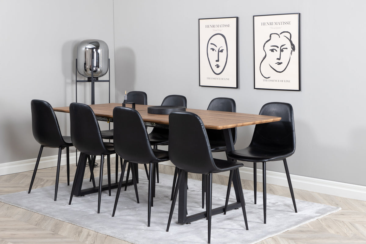 Inca/Polar rektangulär matgrupp 160/200x85x75 cm svart/oljad ek