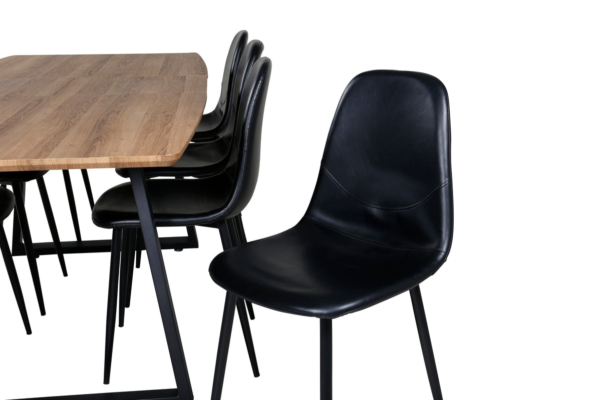 Inca/Polar rektangulär matgrupp 160/200x85x75 cm svart/oljad ek