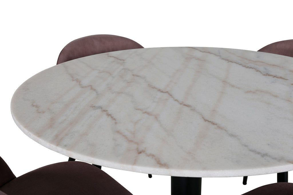 Estelle runt matbord svart/vit marmor Ø106xH75 cm med Velvet matstol Manchester