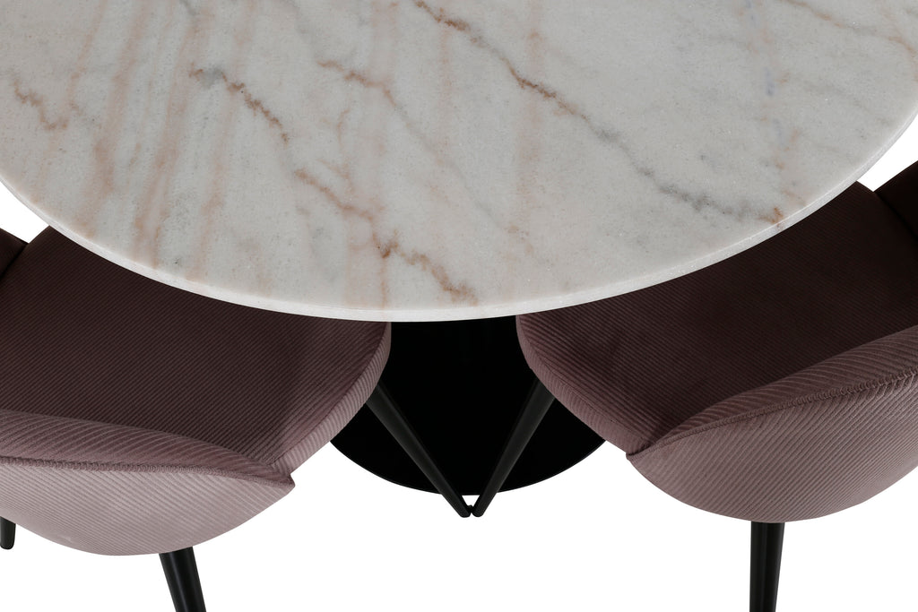 Estelle runt matbord svart/vit marmor Ø106xH75 cm med Velvet matstol Manchester