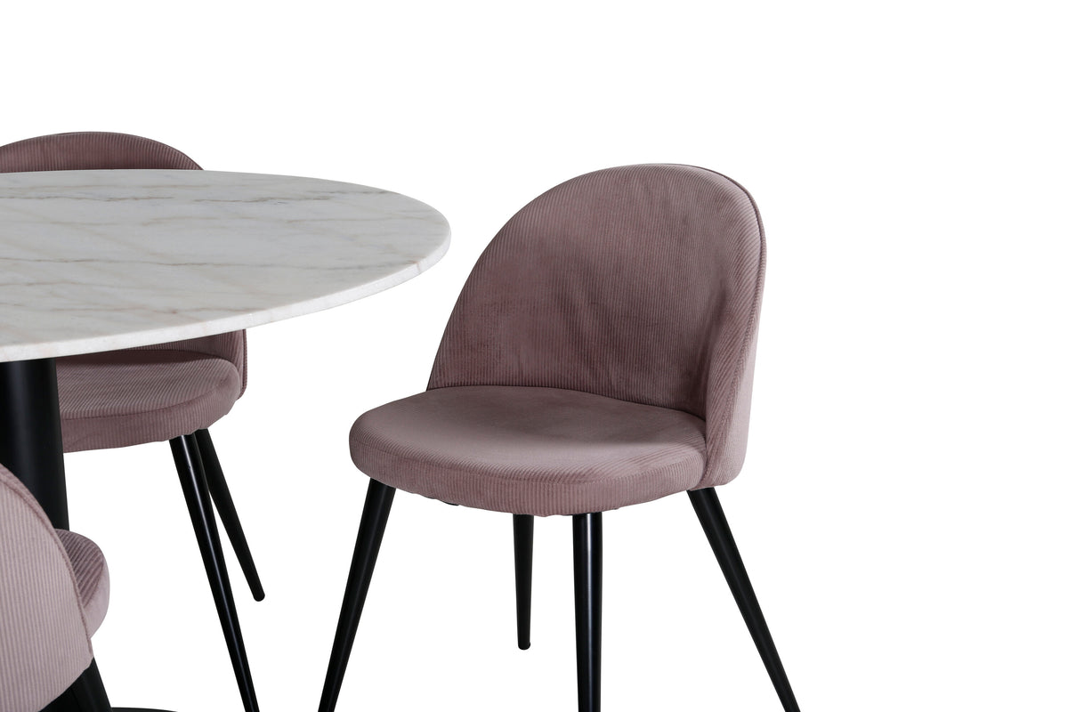 Estelle runt matbord svart/vit marmor Ø106xH75 cm med Velvet matstol Manchester