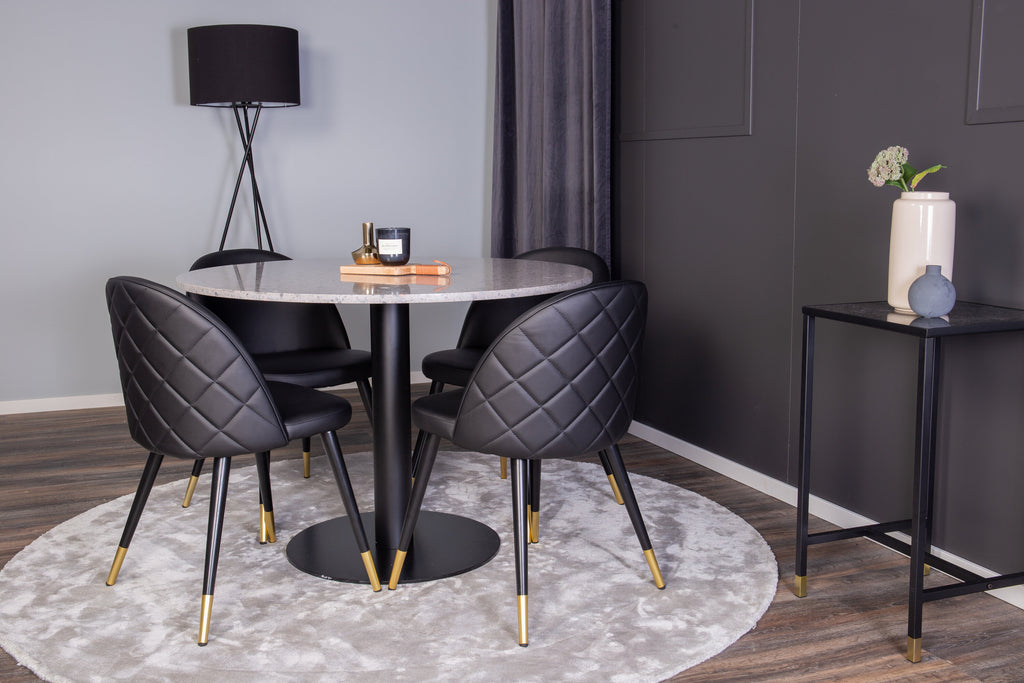 Razzia matbord grå terazzo/svart 106 cm med Velvet matstol mässing