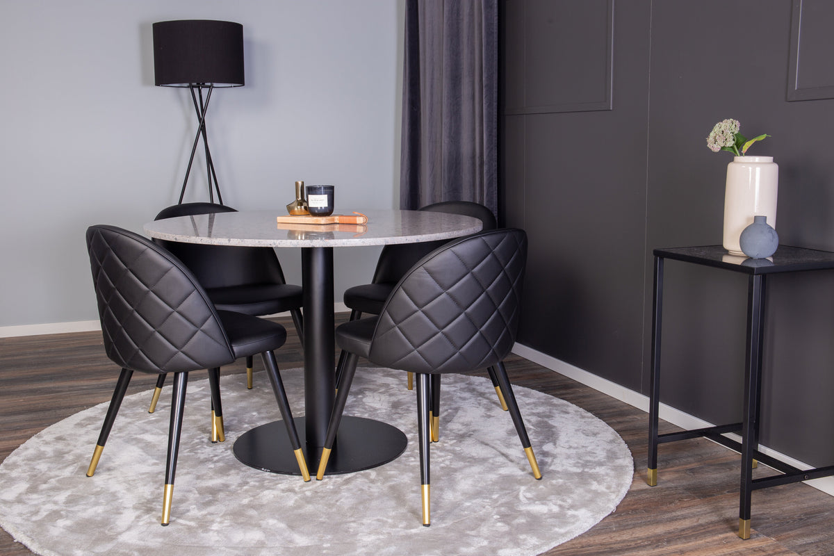 Razzia matbord grå terazzo/svart 106 cm med Velvet matstol mässing