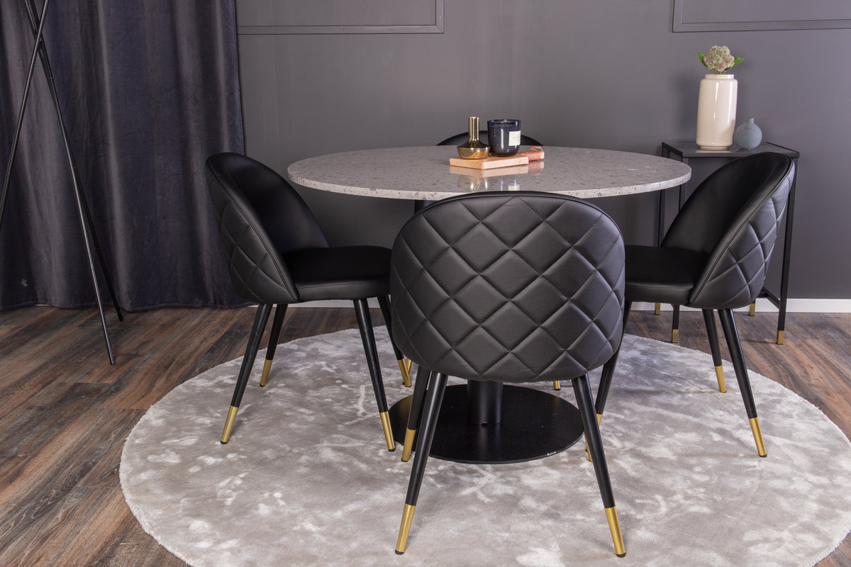 Razzia matbord grå terazzo/svart 106 cm med Velvet matstol mässing